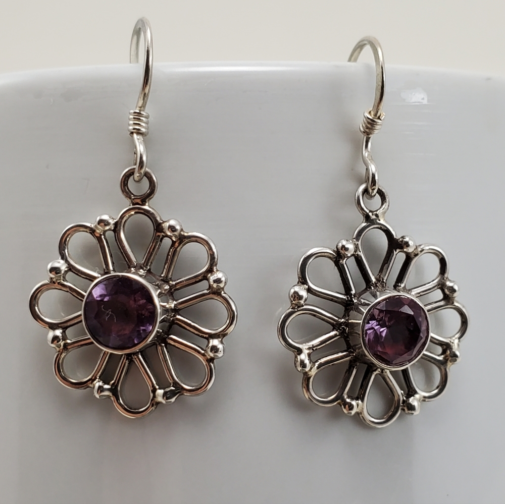 STERLING SILVER EARRINGS w/ PURPLE STONES